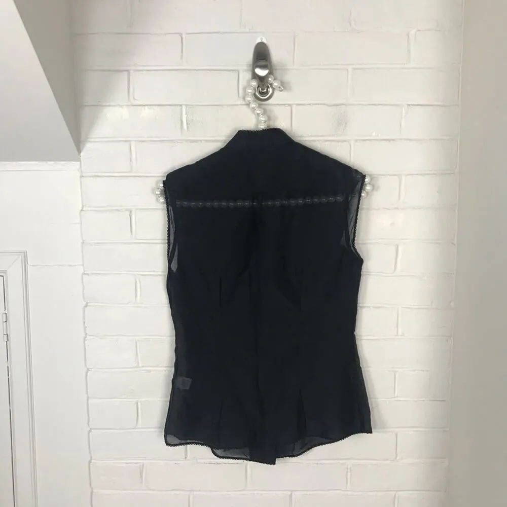Isaac Mizrahi For Target Y2K Sheer Black Button Down Tank Top Size XS - Image 9