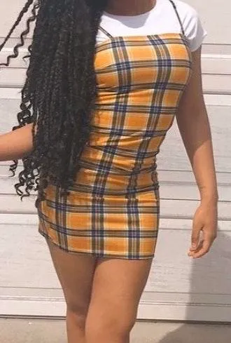 Yellow Plaid Dress and White Undershirt - Image 2