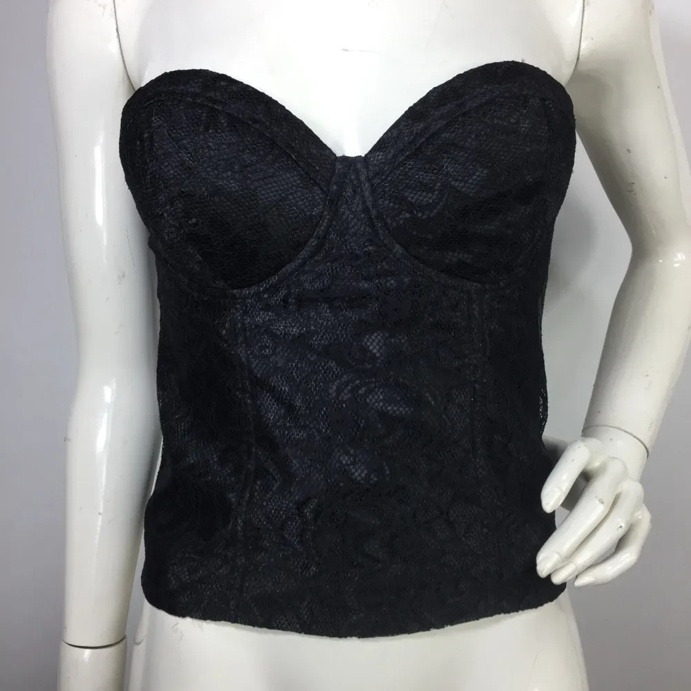 Guess  Lace Bustier Corset Top Black Built In Cups Zip Up M - Image 11