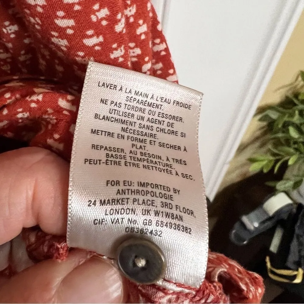 Anthropologie Holding Horses Pavin Button Down Tunic Boho‎ Small Womens Orange - Image 8