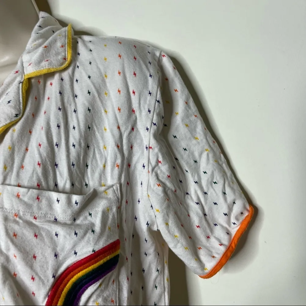 ROOM SERVICE PJS Women's Rainbow Short sleeve Pajama top only size XXS $68.00 White - Image 7