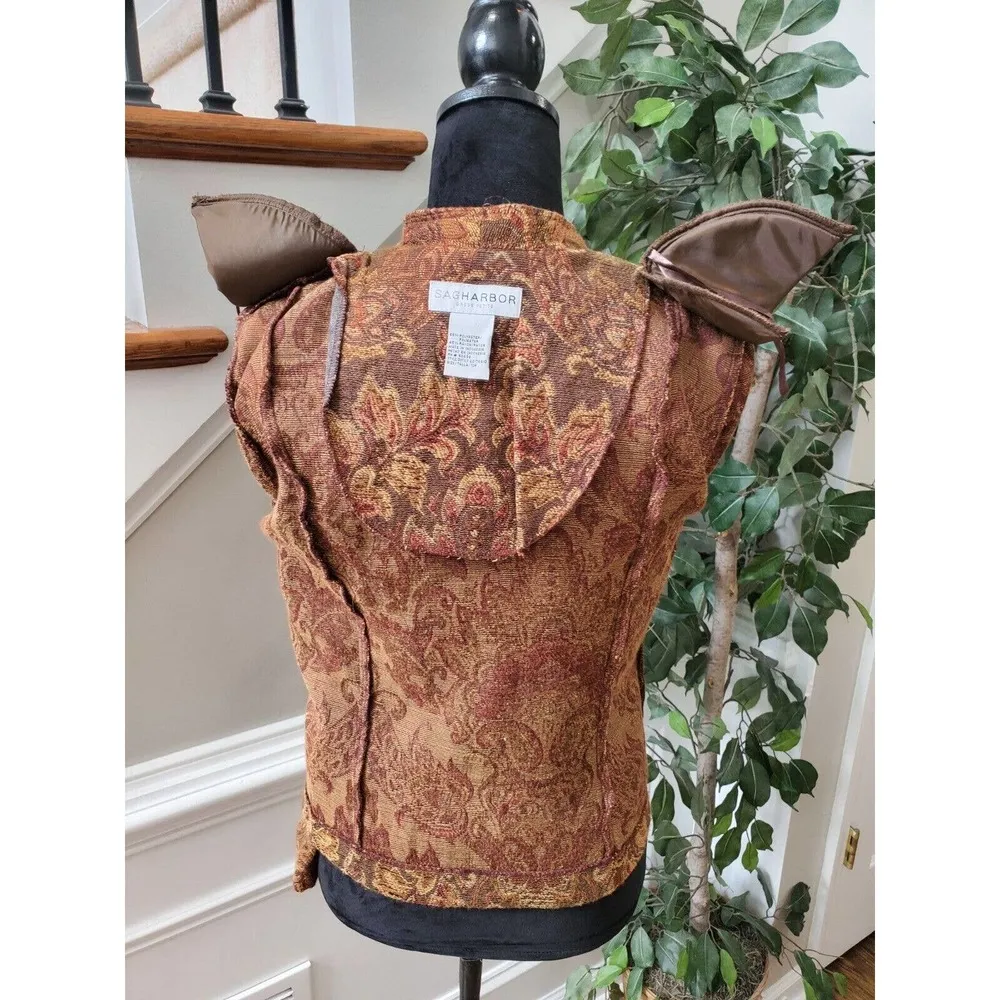 Sag Harbor Womens Brown Paisley Tapestry Button Front Jacket Blazer Size 10P - Image 8