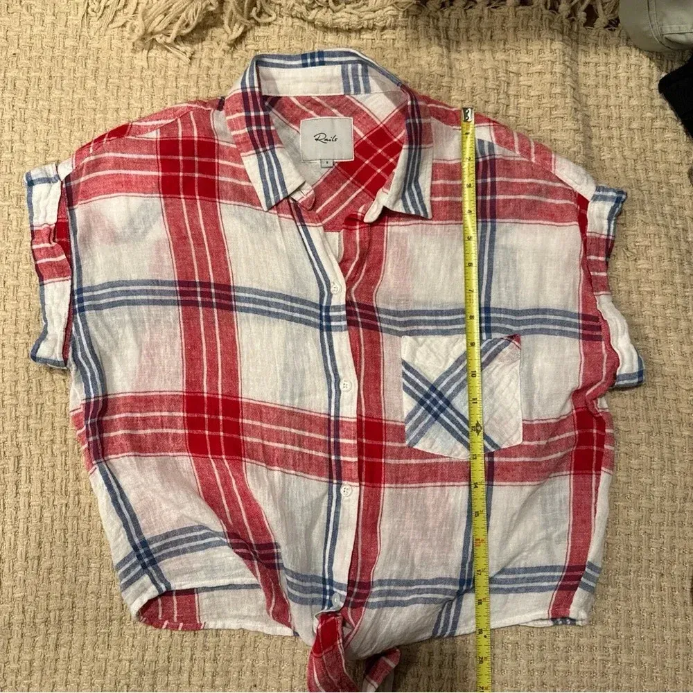 Rails Linen Blend Button Down S/S
Tie Waist Amelie Plaid Blouse Shirt
Top Size S - Image 5