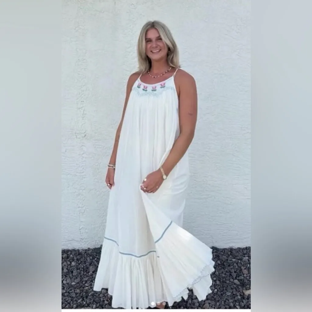 Free People tip toe tulip embroidered midaxi dress in ivory - Image 7