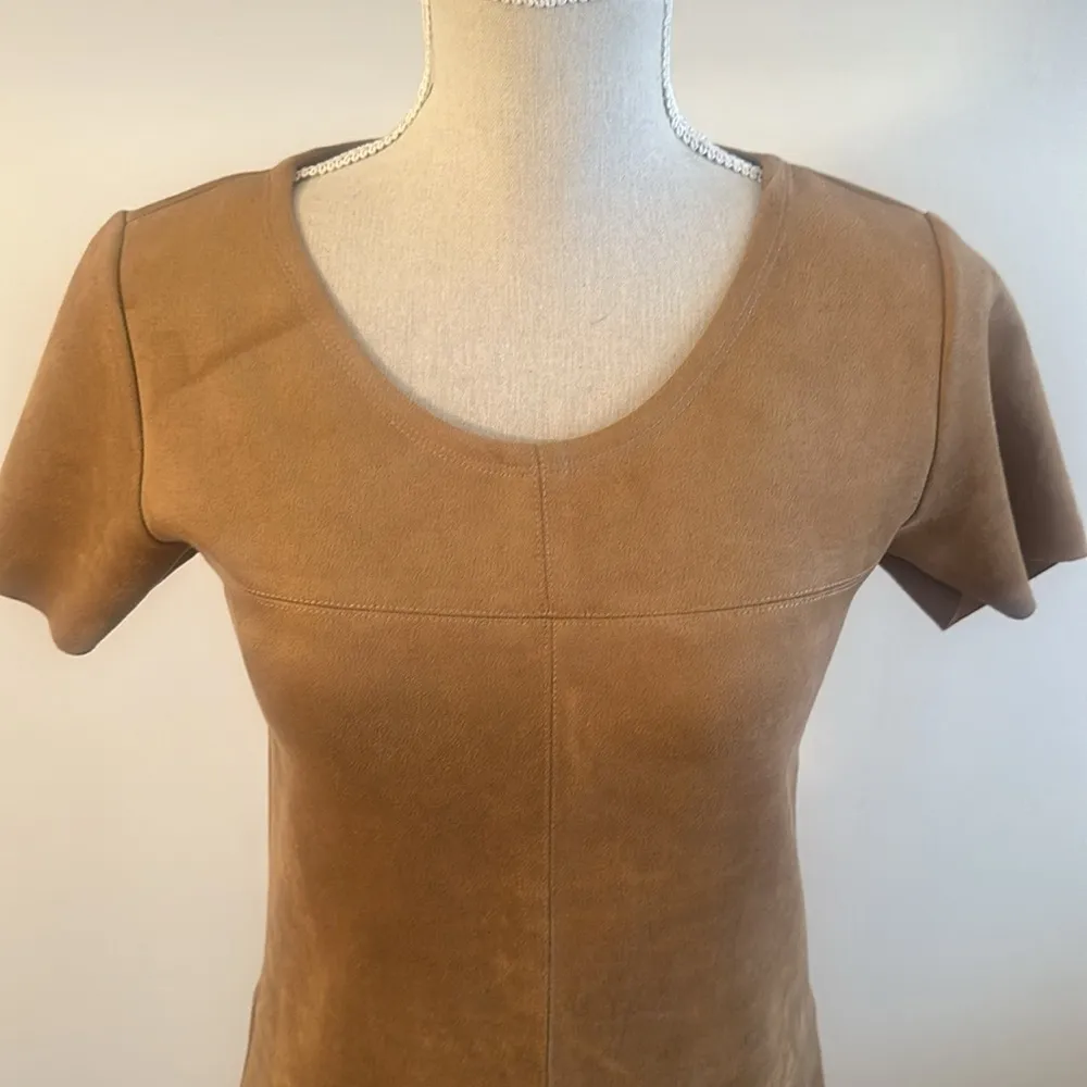 Brown Faux Suede Short Sleeve Mini Dress - Image 3