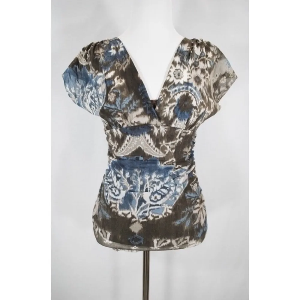 Karen Kane shirred mesh faux wrap blouse size medium - Image 6