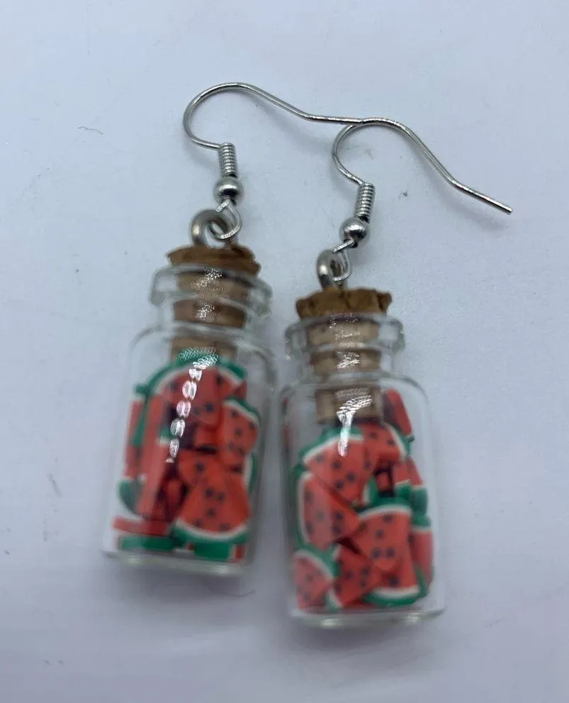 NEW Watermelon slices in mason jar fashion earring - Image 10