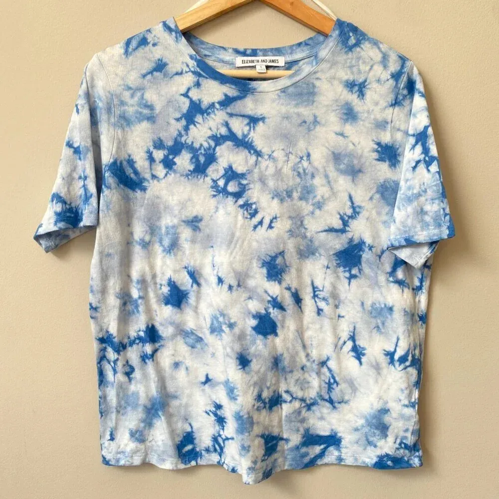 Elizabeth & James Women's Small Blue Cloud Tie Dye Short Sleeve Tee Shirt Casual - Image 4