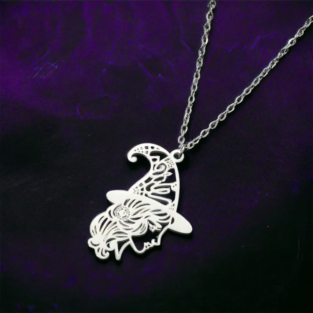 1PC Gothic Silver Plated Hollow‎ Out Witch Hat Magic Witchy Pendant Necklace - Image 3