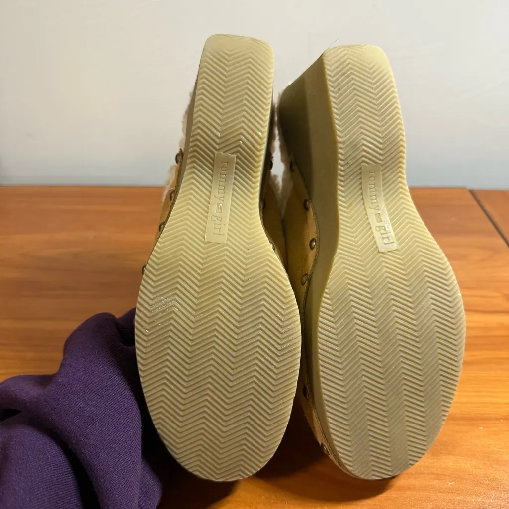 Vintage Y2K Tommy Girl Studded Suede Slip On Mule Clog Embroidered Floral Tan 10 - Image 5