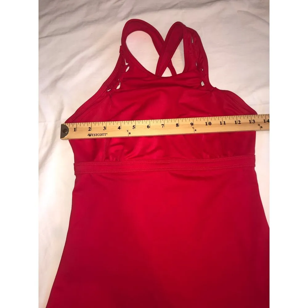 Athleta Tankini Swim Top Tomato Red Size 32D/DD Modest High Neck Woven Straps - Image 5