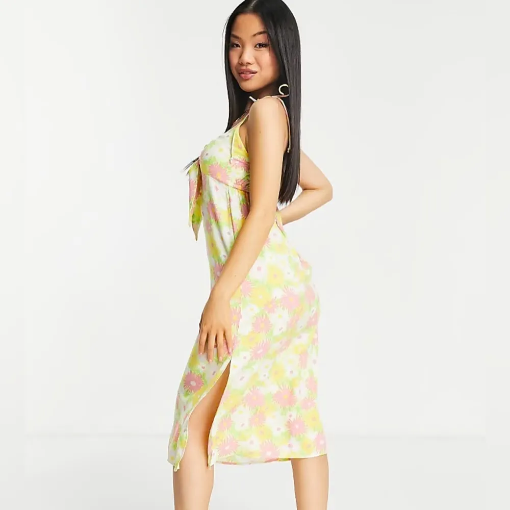 Miss Selfridge Womens Petite bunny tie midi slip dress in bright sunflower - Image 2