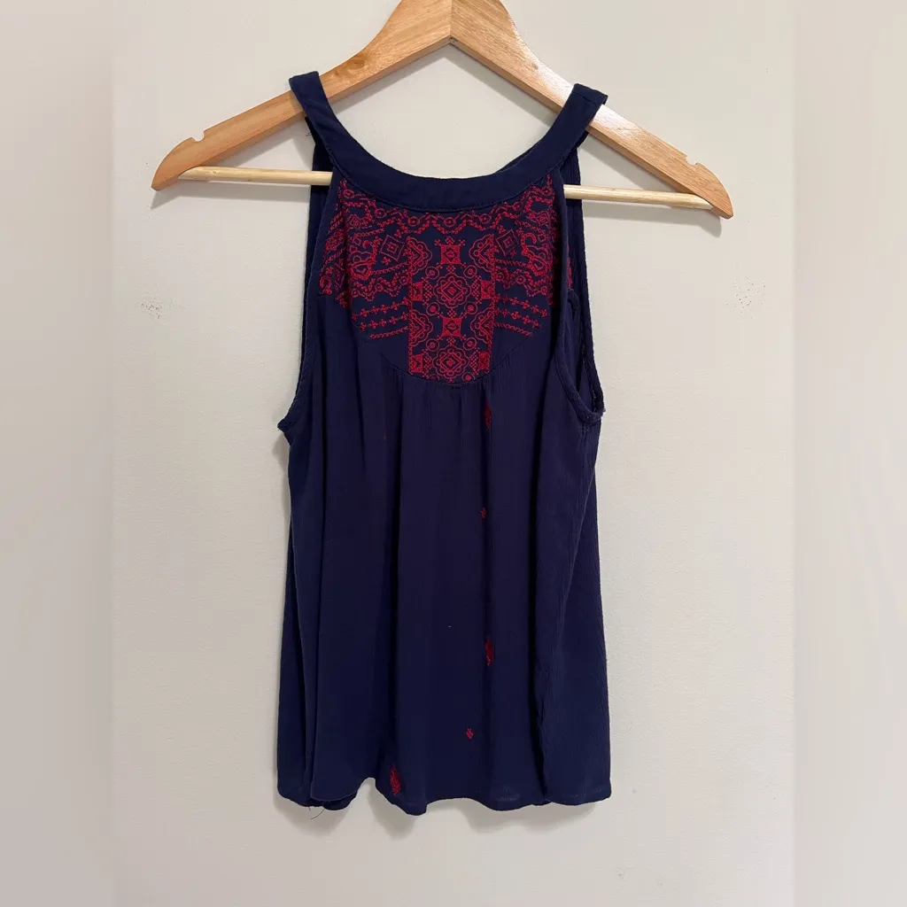 BOHO Picnic Core Navy Blue Flowy Halter Tie Tank Top Women’s Sz Small EUC - Image 2