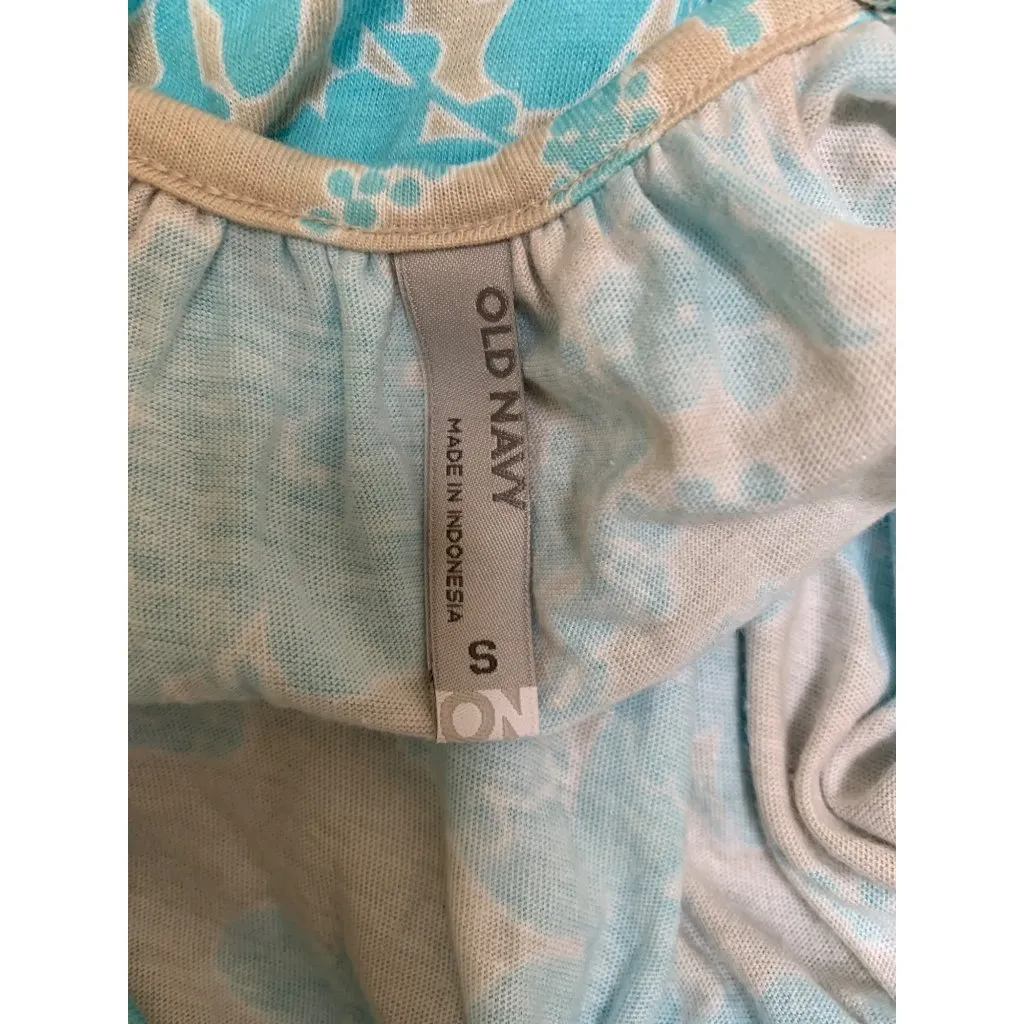 Old Navy Womens Floral Print Blouse Top S Blue & Beige Floral Pattern Short Slee - Image 6