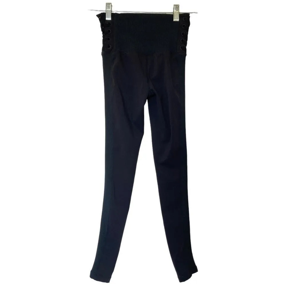 FREE PEOPLE Before You Go High Rise Black Lace Up Ribbed Leggings Black XS - Image 5