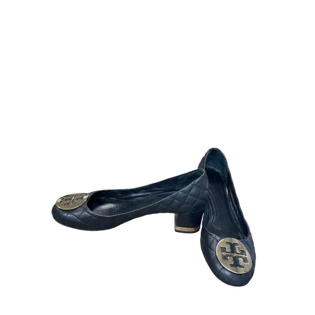 Tory Burch Womans Black Leather quilted  2.5" Slip on heels Sz 6 SKU 9532 - Image 2