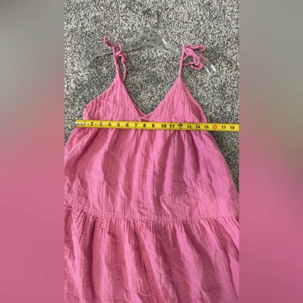 ZARA Cotton Candy Pink Tiered Maxi Dress Size XS Oversized Ties at Shoulder - Image 10