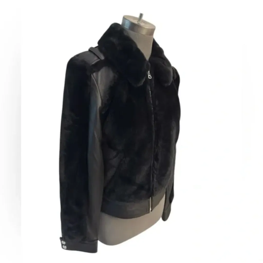 NWT NEW 7 For All Mankind Leather & Faux Fur Bomber Jacket Size L - Image 8