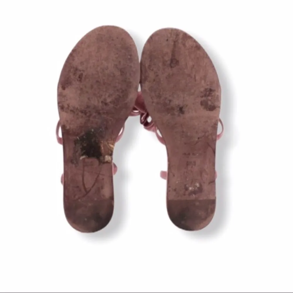 Tibi Pink Suede Bow Sandals Size 6.5 With Original Box - Image 3