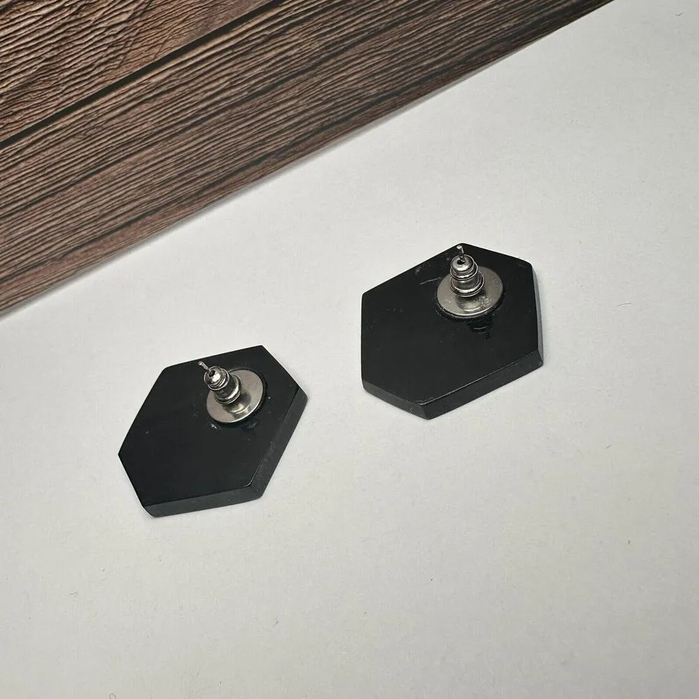 Handmade Resin Abalone Shell MOP Design Oversized Stud Pierced Earrings Black - Image 5