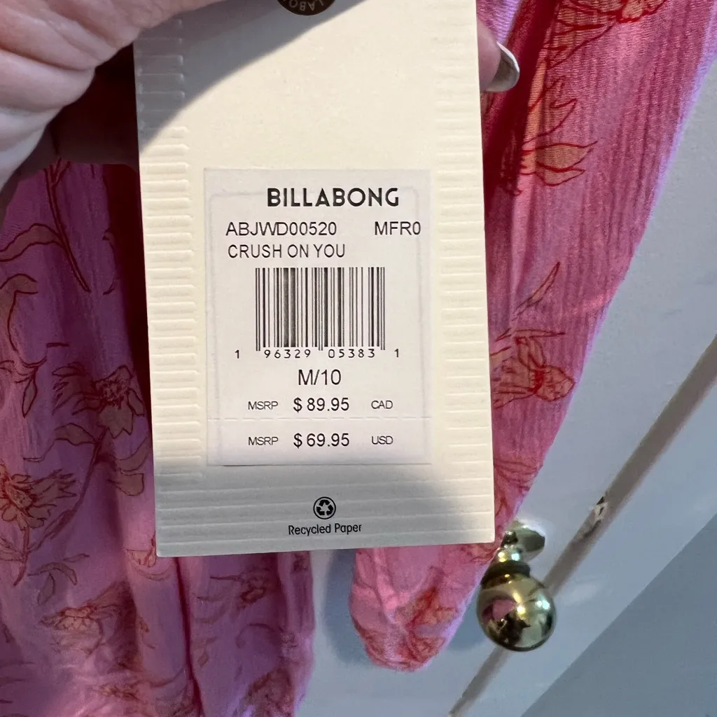 Pink floral  billabong long sleeve med dress - Image 2