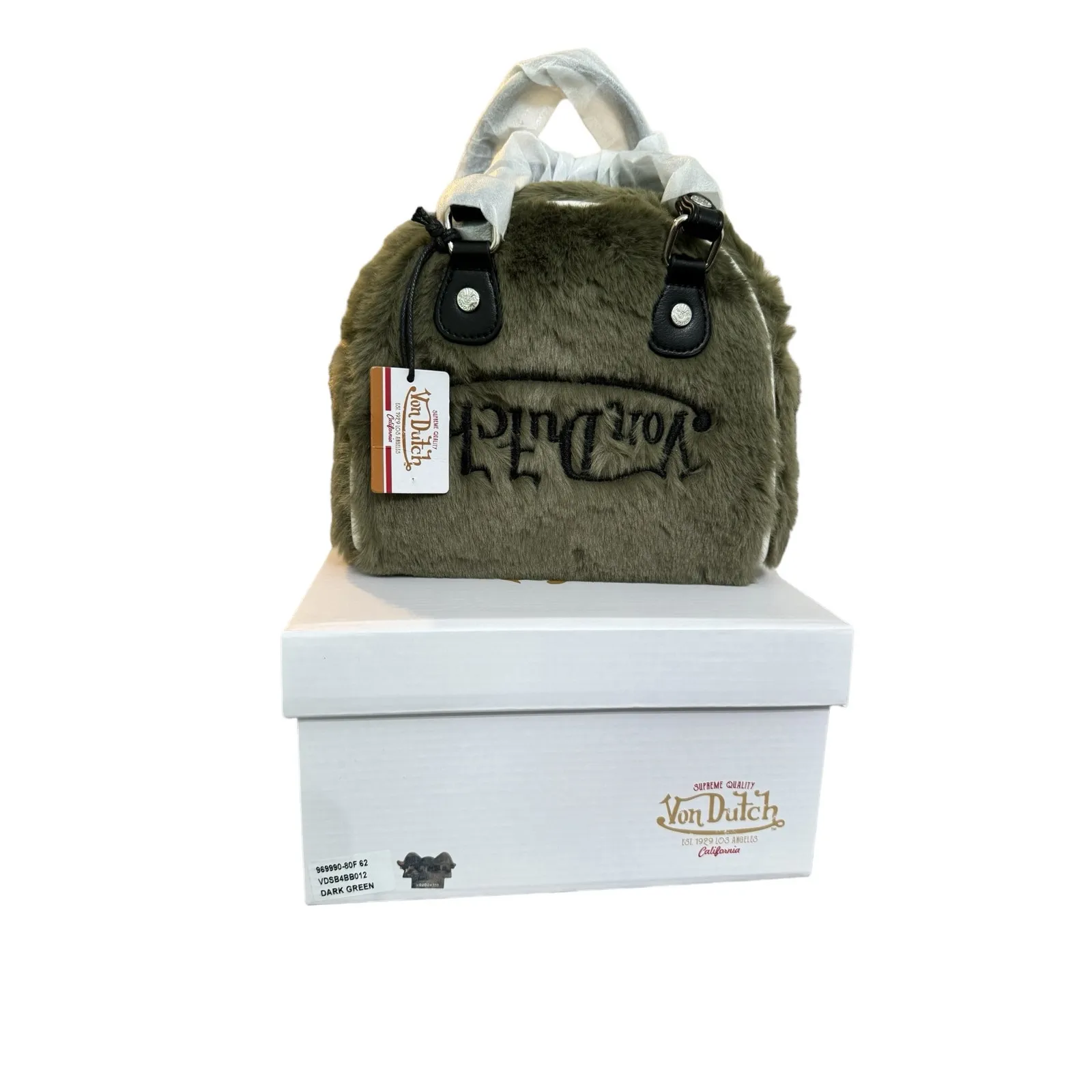 NWT! Von Dutch Sage Green Vegan Furry Bowling Bag - Small - Image 5