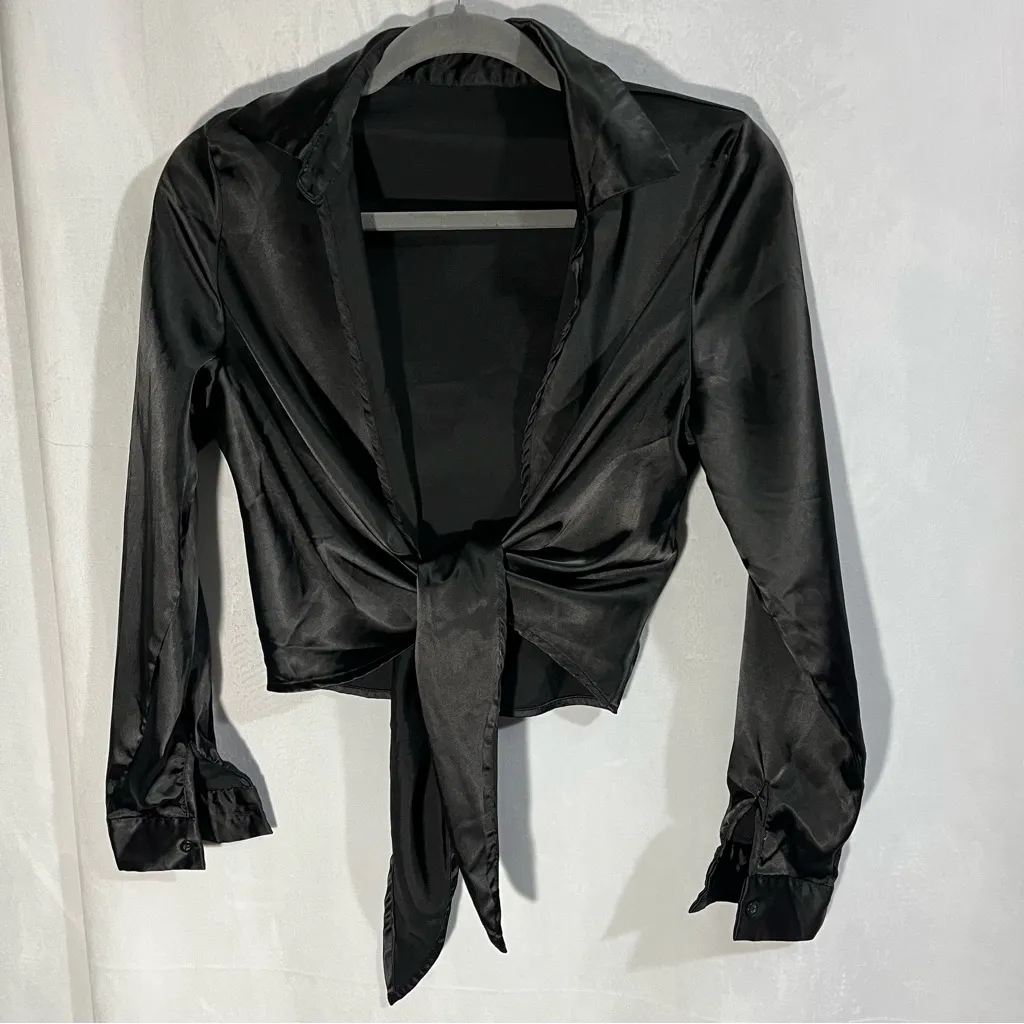 SHEIN Tie Front Satin Top‎ Black Size XS/S - Image 12