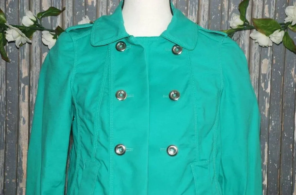 White House Black Market Green Pea Coat Jacket Size 0 3/4 Sleeve Pockets - Image 6