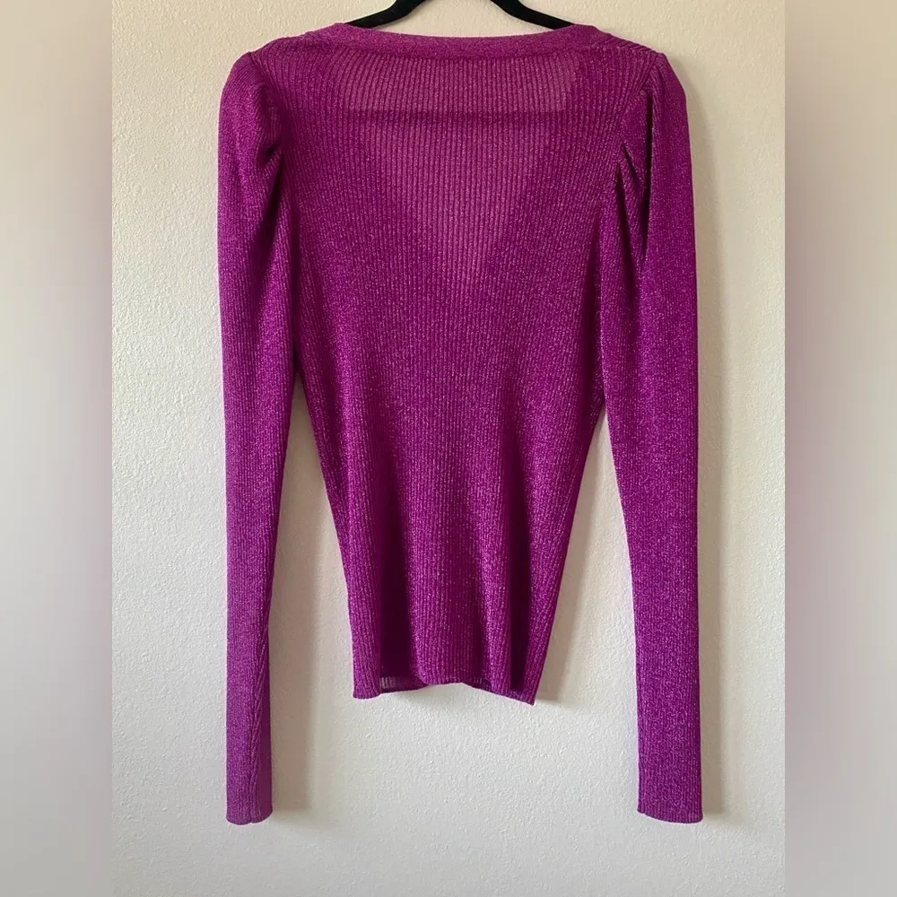 Caroline Constas Purple Long Sleeve Cardigan Glitter Sparkly Puff Sleeve - Image 9