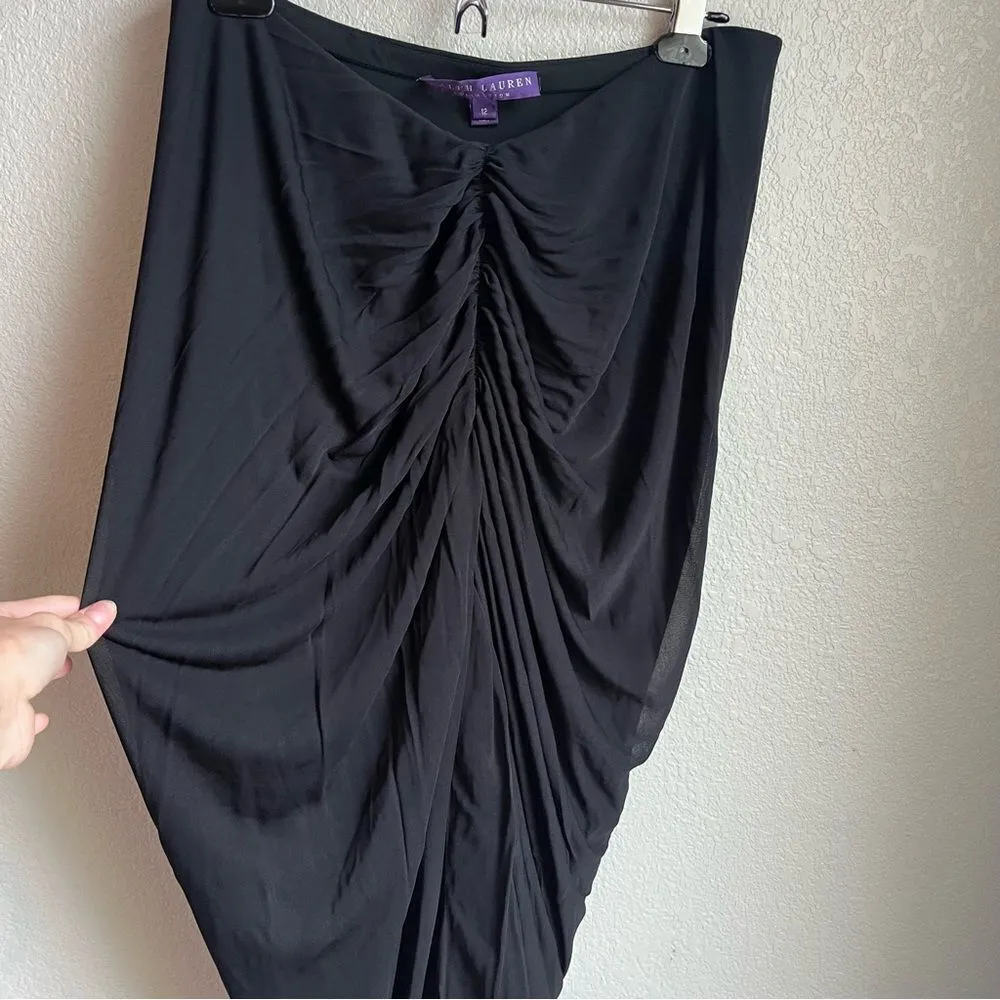 Ralph Lauren Collection Ruched Strapless Black Viscose Midi Dress Black Size 10 - Image 6