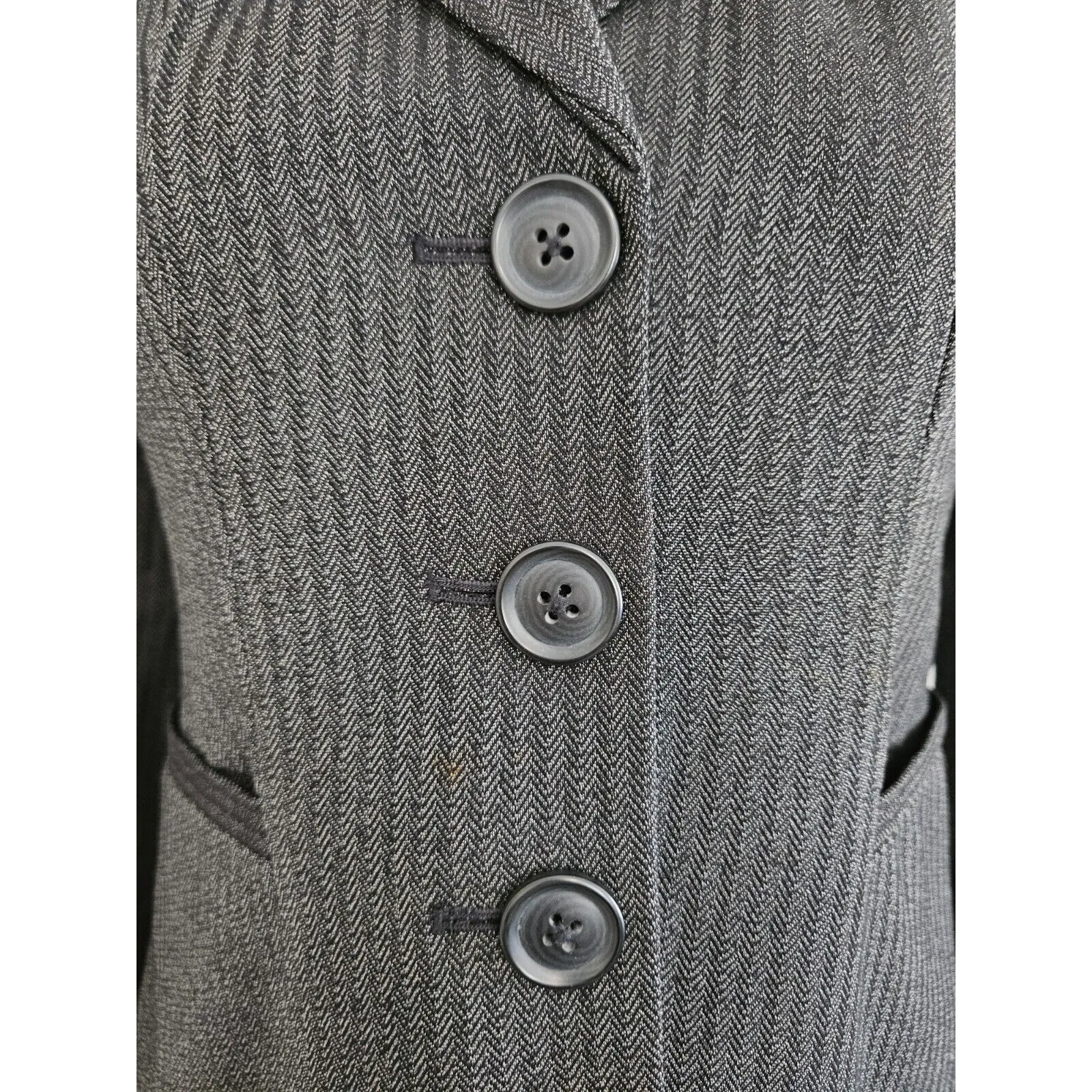 Ann Taylor  Charcoal Gray Chevron Blazer Suit Jacket Sz 0P Lined Euc Petites - Image 5