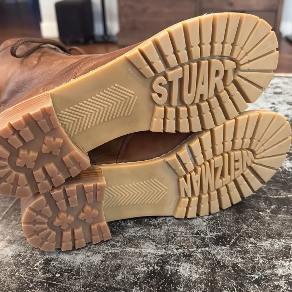 Stuart Weitzman Brown Leather and Fur Combat Boots Size 9 - Image 6