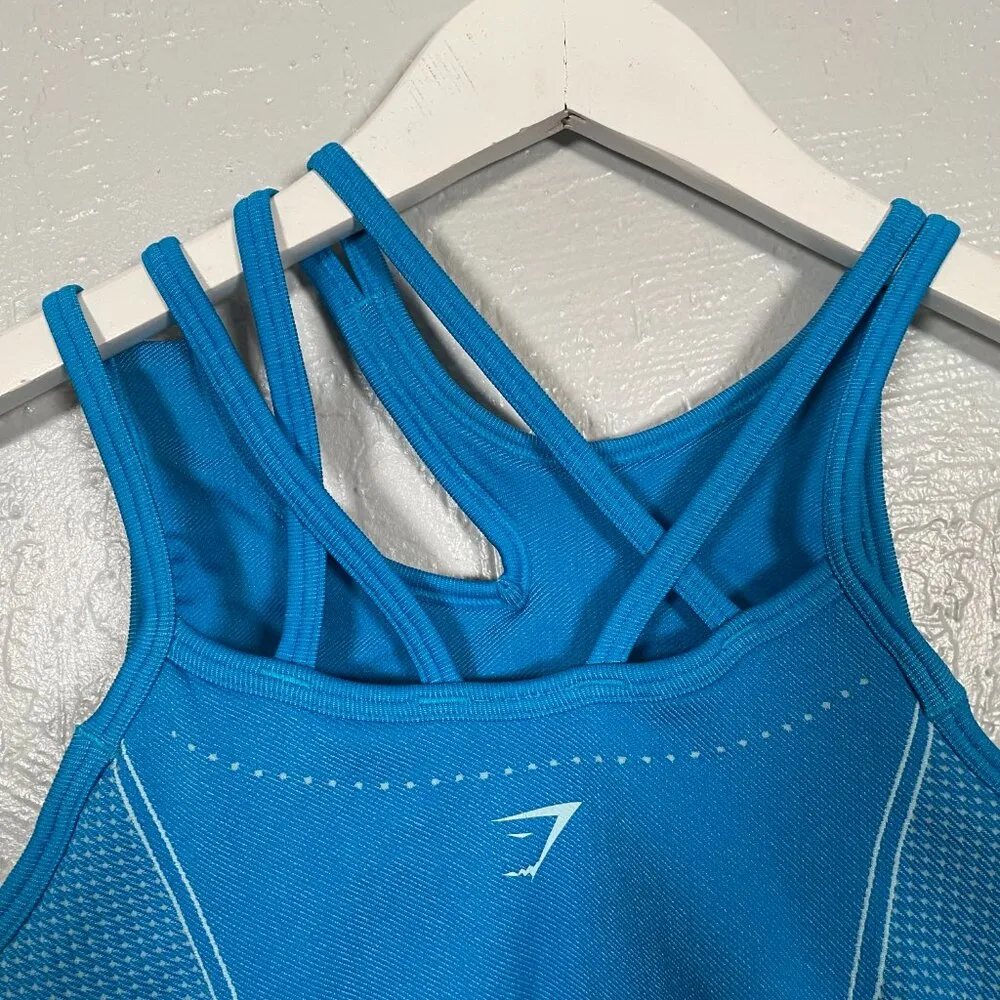 Women M Blue Ultra Seamless Sports Bra Strappy Stretch Gym Athletic - Image 6