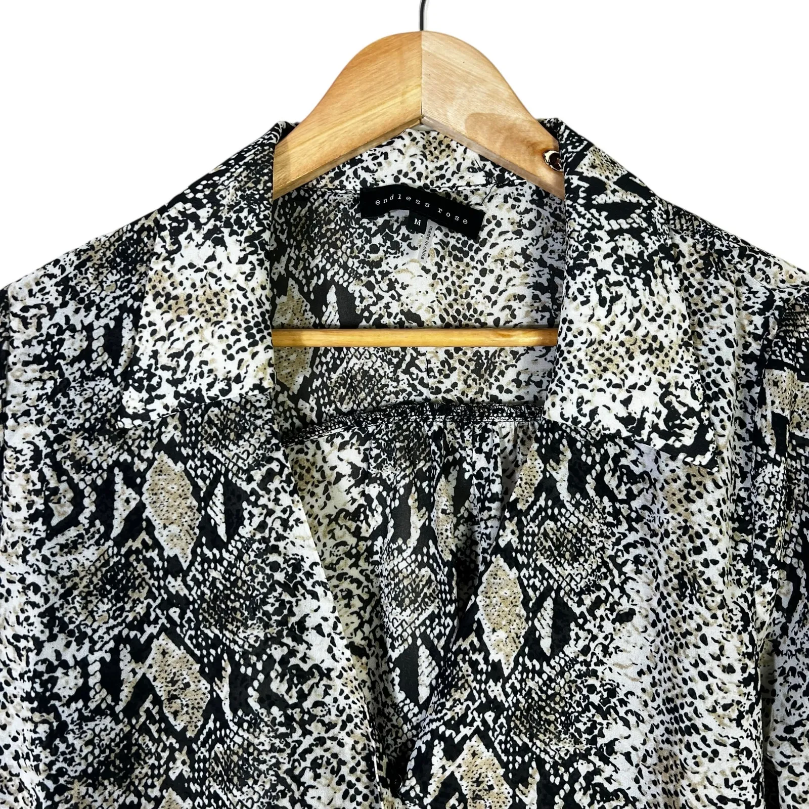 Endless Rose Snake Sleeve Surplice Top Womens M Black Tan Long Sleeve Gothic - Image 3