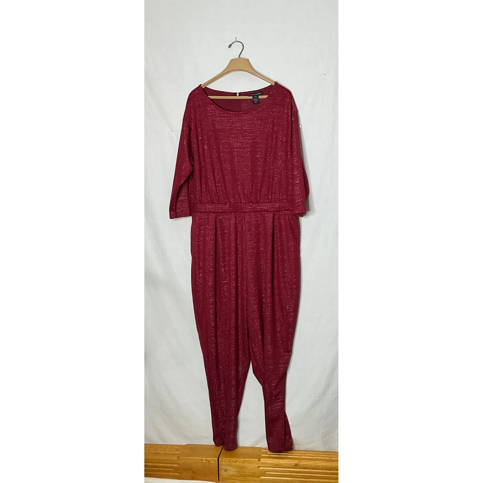 Lane Bryant 22/24 Red Glitter Jumpsuit Metallic Stretch Party Holiday One Piece - Image 5