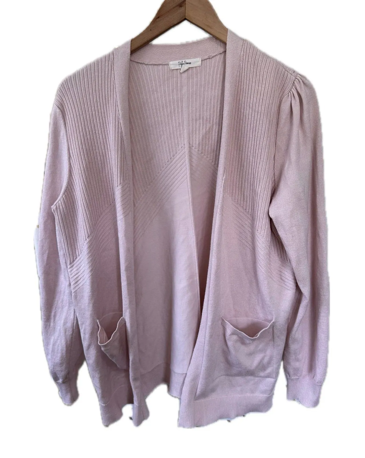 Peyton Primrose Women's Powder Pink Mix Ribbed Front Pockets Open Cardigan L Size L - Image 1