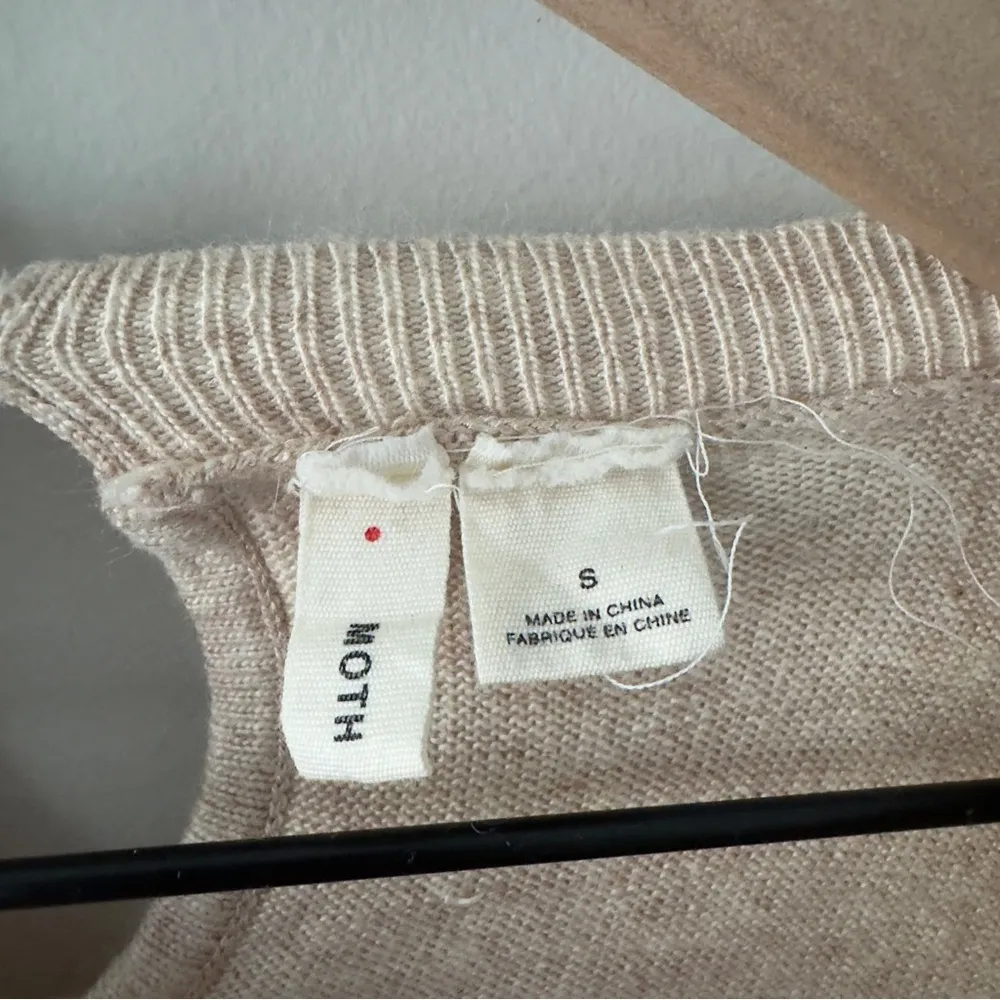 Anthropologie Moth Ruffle Beige tight Knit Sweater long sleeve crew neck keyhole - Image 7