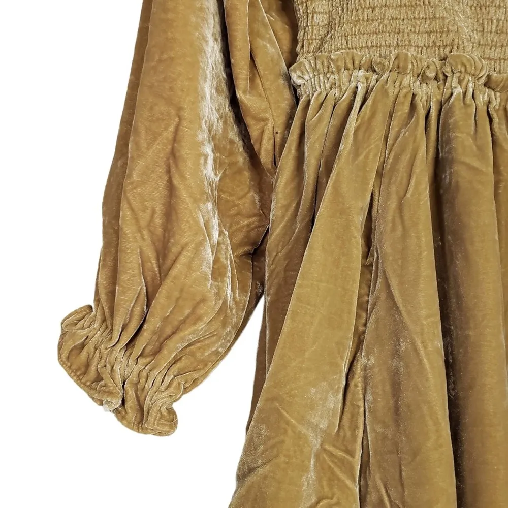 Free People Womens XS Daphne Velvet Long Sleeve Minidress in Yellow Gold NEW - Image 8