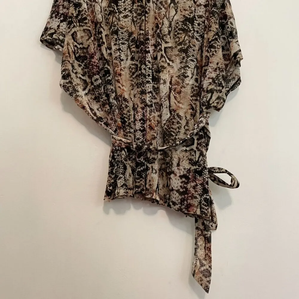 APT. 9 Plus Size Cream Beige Black Brown Snakeskin Snake Belted Tie Mesh Blouse - Image 3