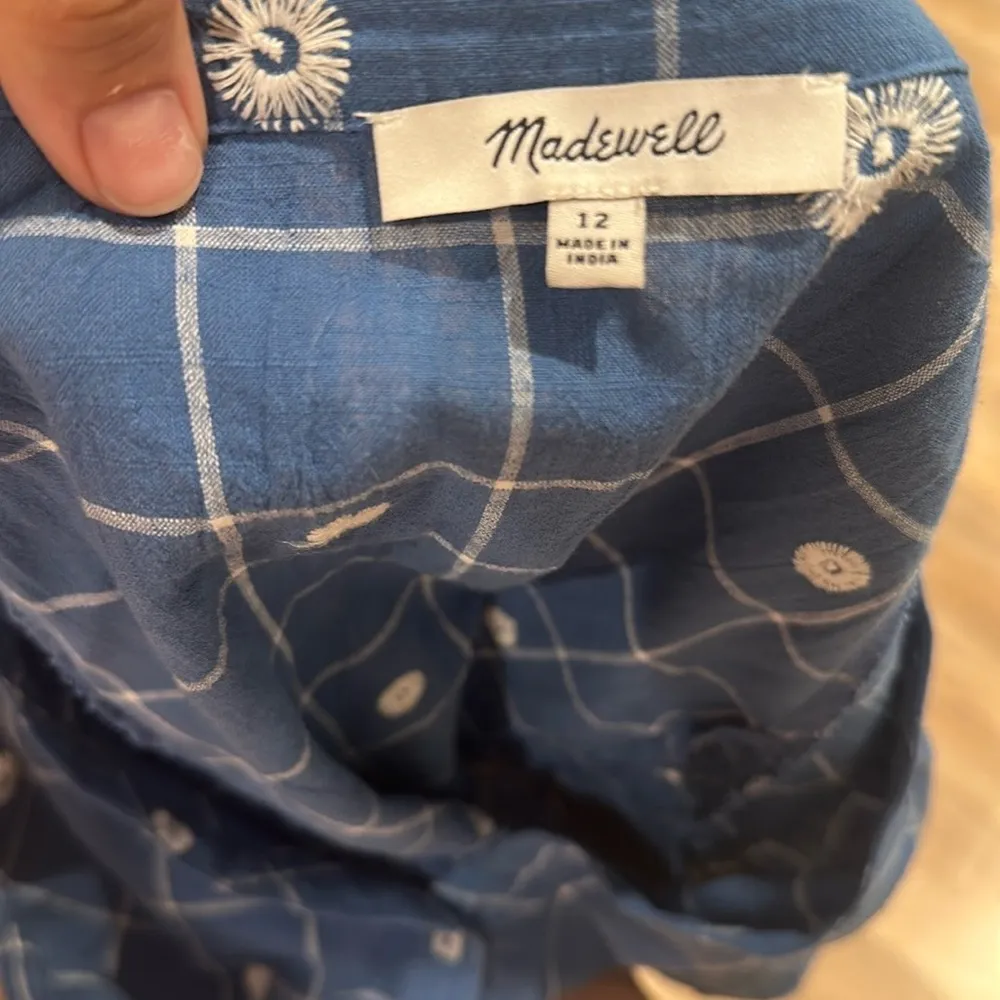 Madewell Embroidered Puff-Sleeve Crop Top in Windowpane Hermitage Blue Sz 12 - Image 6