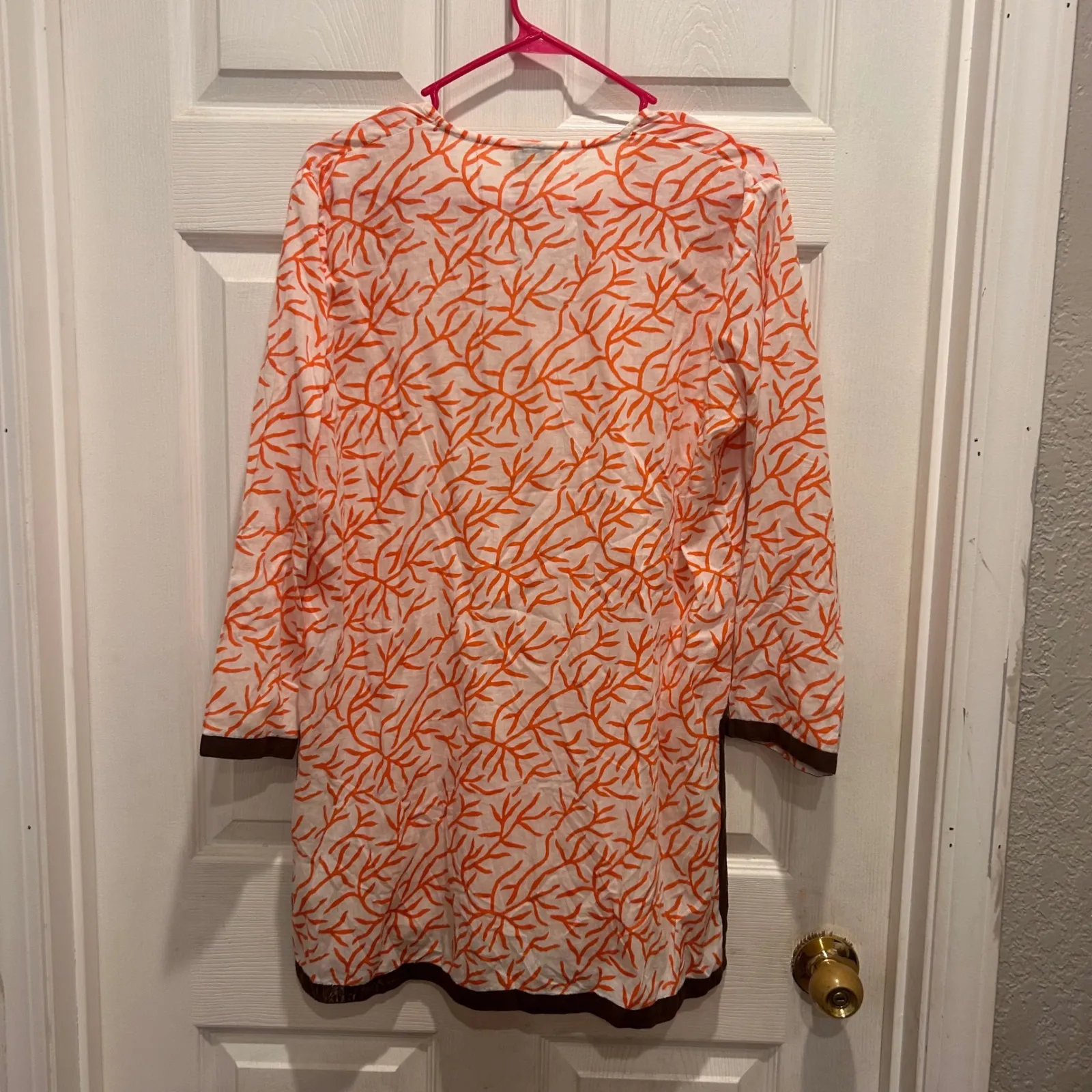 Roberta Roller Rabbit Tunic Top Women's L White Orange Coral Print Cotton - Image 6