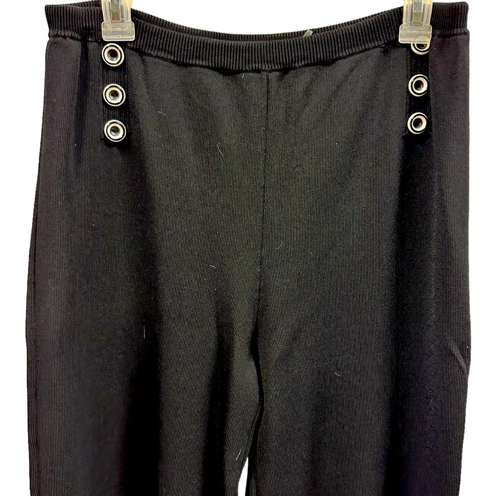 Cyrus Black Knit High Rise Wide Leg Button Accent Pull On Pants Viscose Large - Image 6