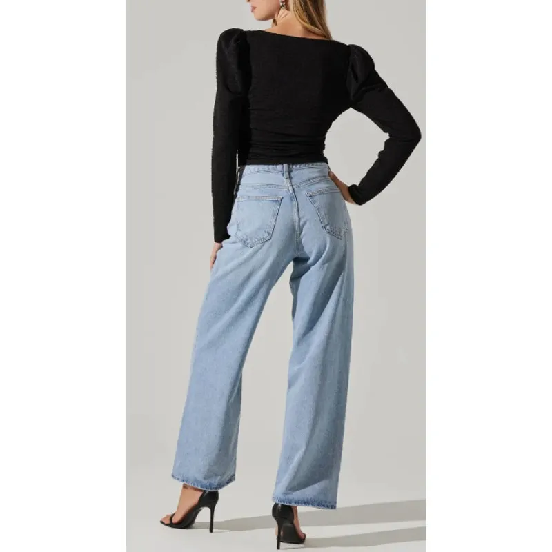 ASTR the Label Puff Shoulder Textured Knit Crop Top SIze XS New with‎ Tags Black - Image 5