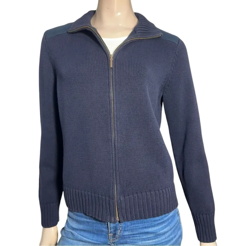 Lauren Ralph Lauren Vintage Size L Navy Blue Cotton Knit Sweater Zip Up Cardigan - Image 4