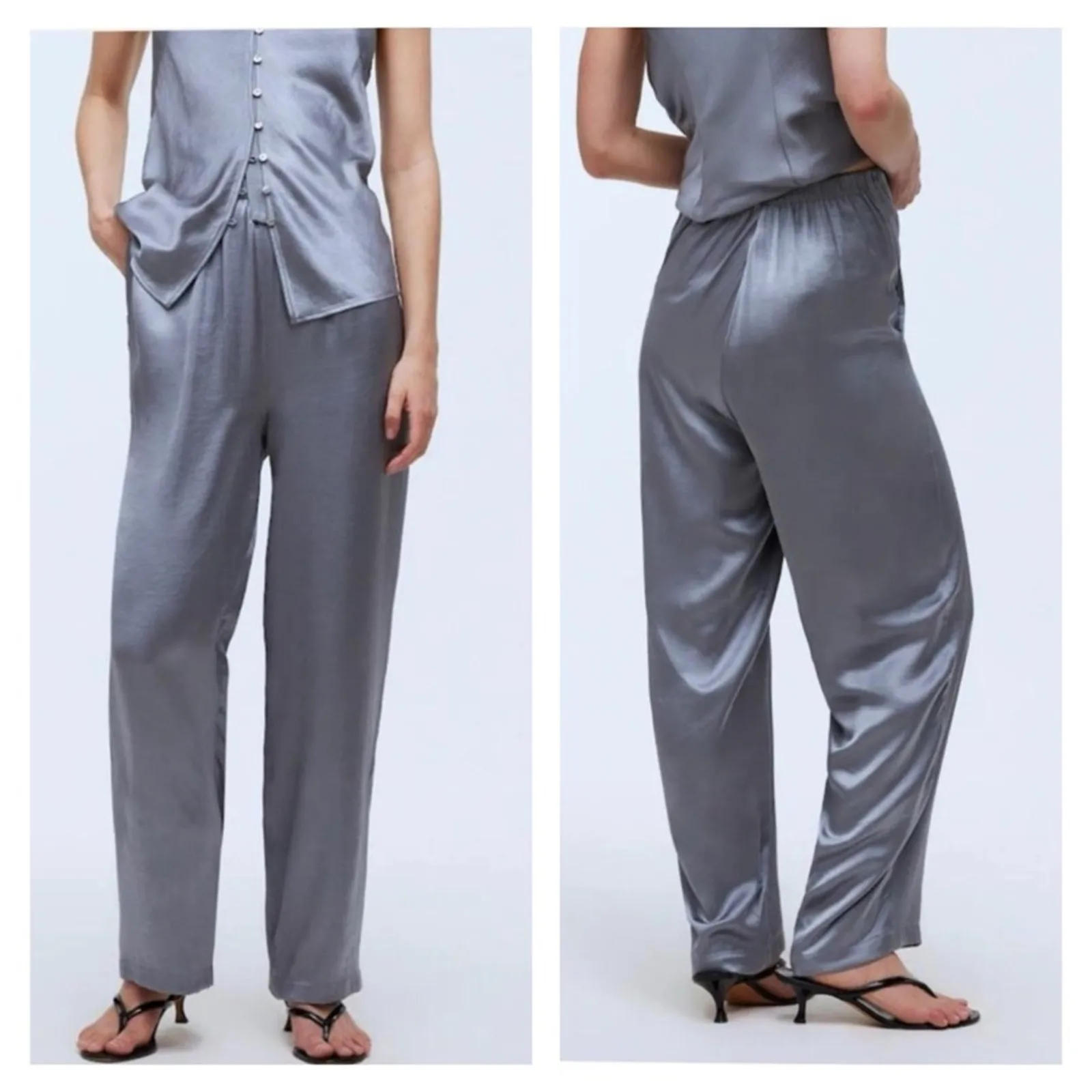 Madewell Straight Full Length Pull On Pants S‎ Grey - Image 2