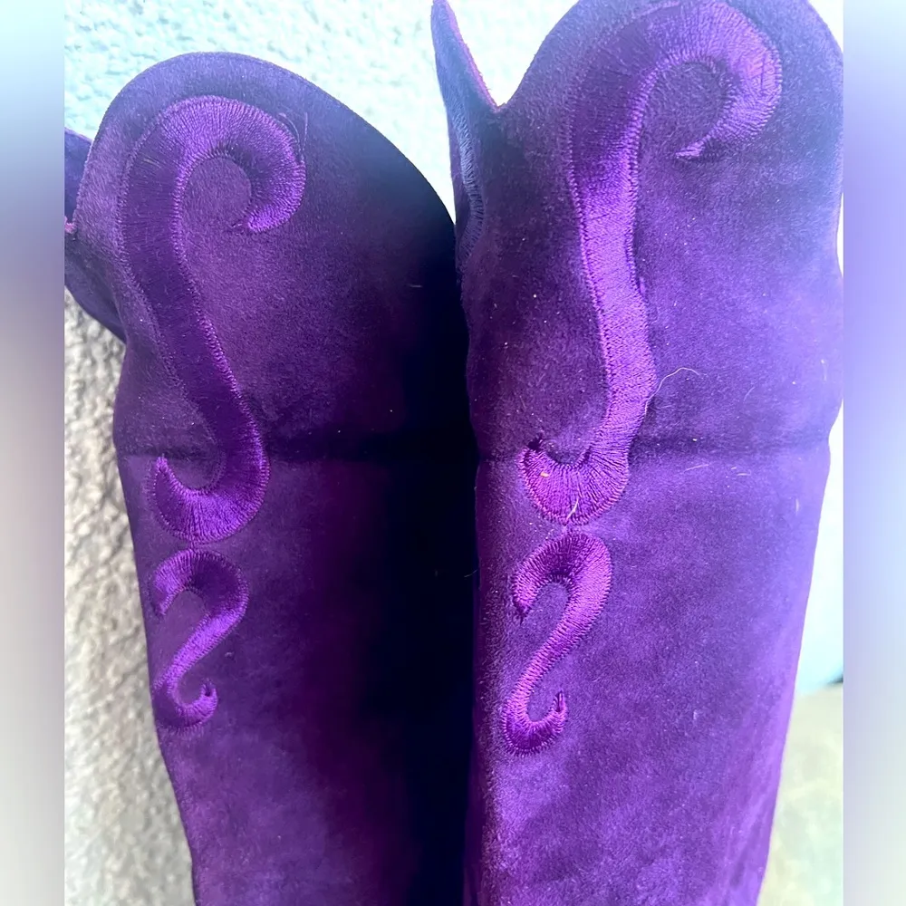 Vintage Escada Suede Boots purple ribbon detail 36.5 Size 6.5 - Image 5