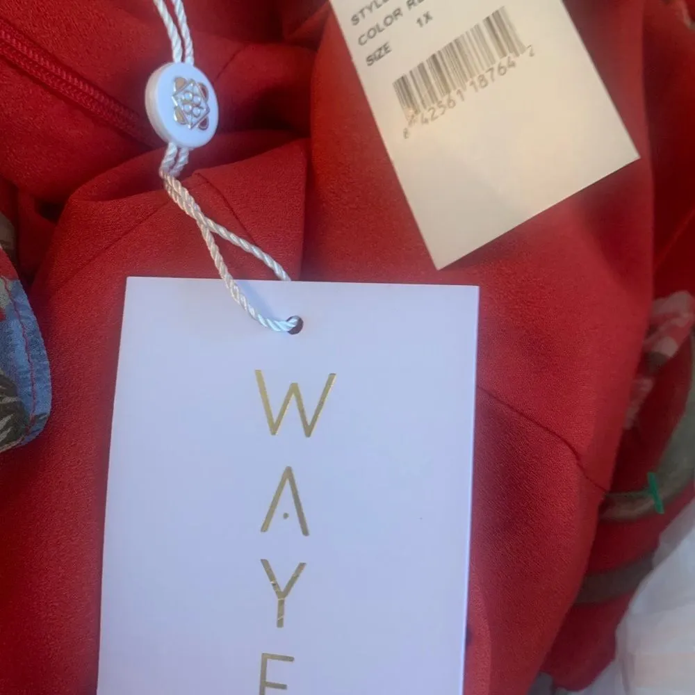 WAYF Chelsea Tiered Ruffle Maxi Dress Red Tropical Flutter Sleeves Floral NEW 1X - Image 14