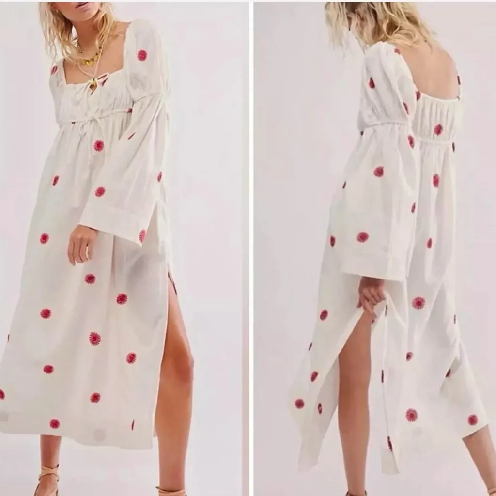 NWOT $168 Free People White & Red Emory Embroidered Midi Dress Fits XS to M - Image 2