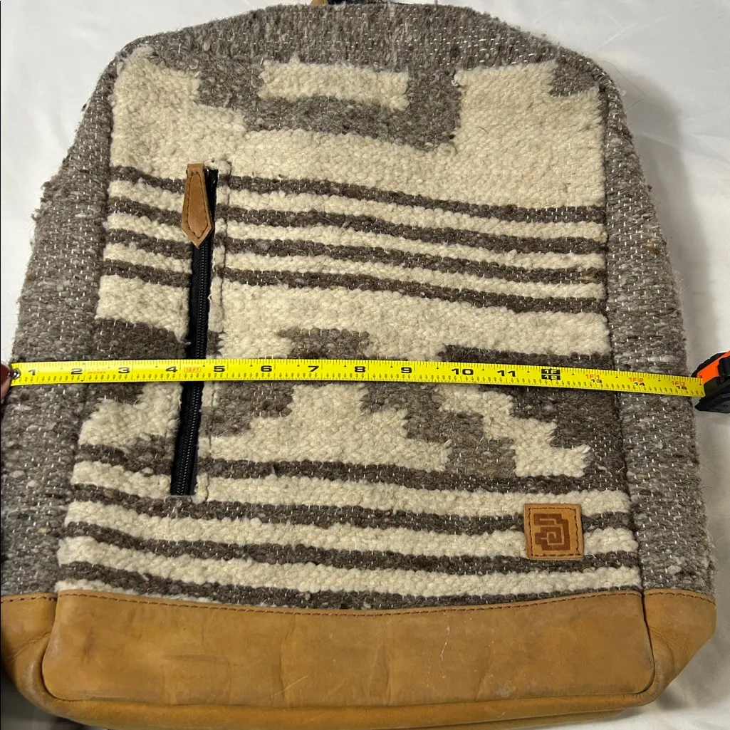 Achiote Guatemalan Goods Backpack Handmade Aztec Western Wool Leather Gray - Image 10