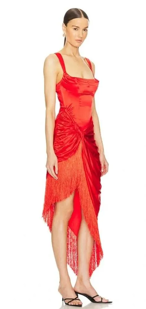 For Love & Lemons Anisa Asymmetrical Dress in Red - Image 2